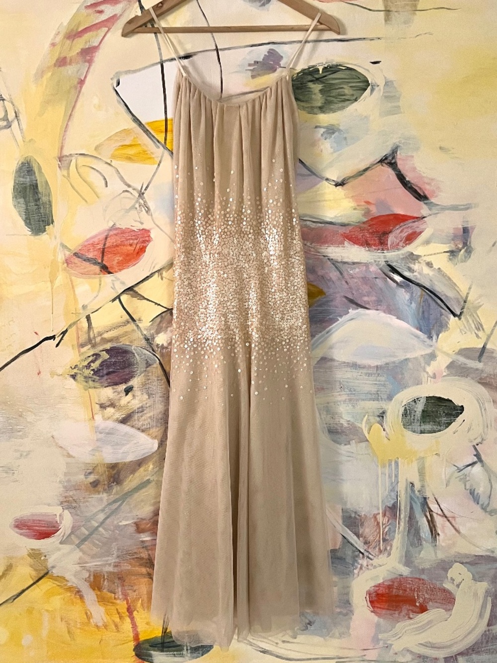 Vera Wang Champagne Gold Mesh Sequin Dress